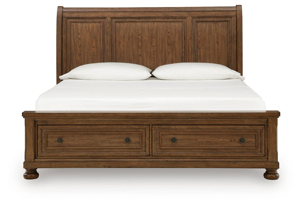 Zackaryn - King Sleigh Storage Bed - Warm Brown
