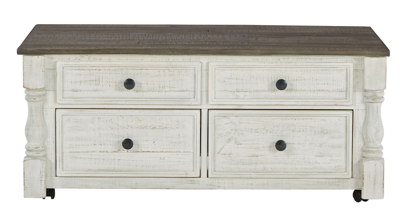Havalance - Lift Top Cocktail Table with Storage Drawers - White / Gray