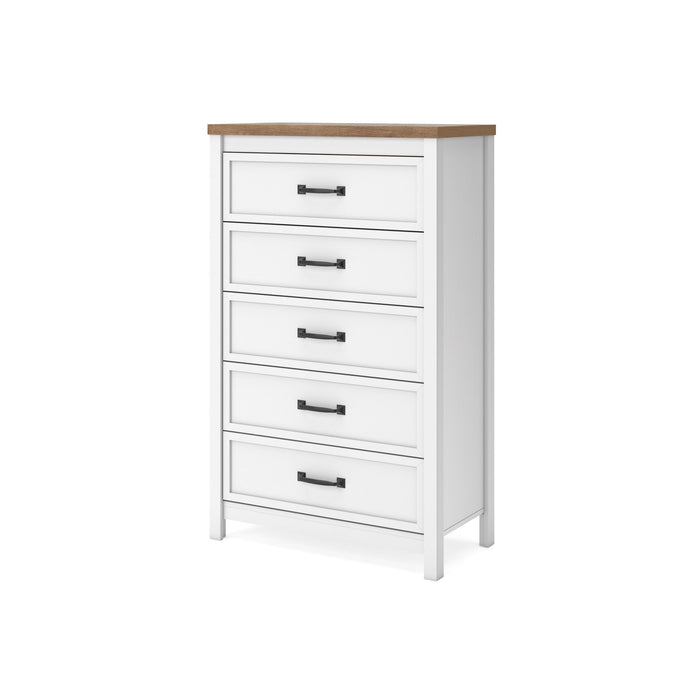 Kerisden - Five Drawer Chest - White / Brown