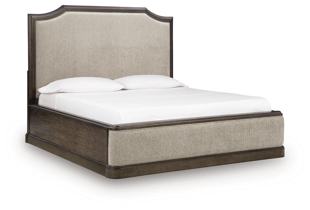 Wickenger - King Upholstered Panel Bed - Dark Brown